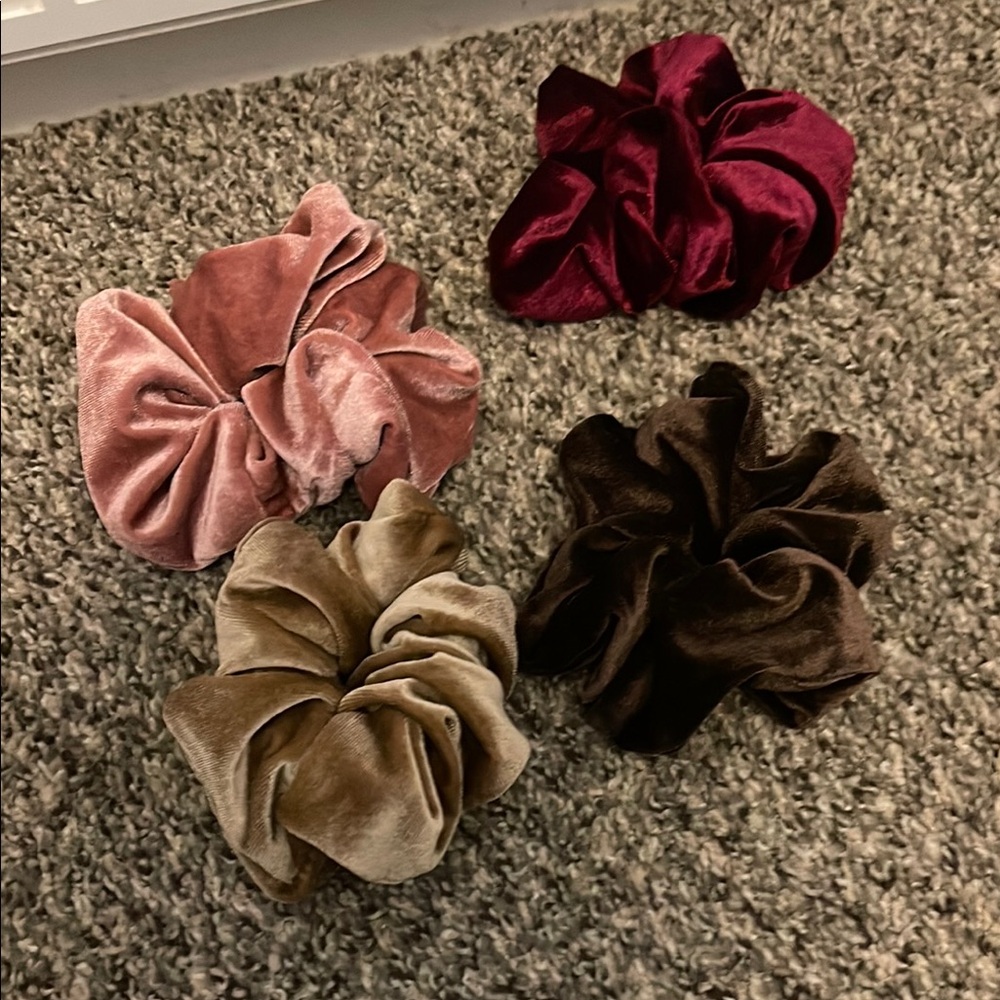 Velvet Scrunchie Set - Pink, Burgundy, Brown, Tan